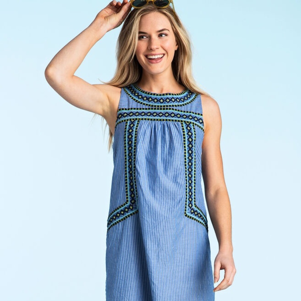 Vineyard Vines Yarn Stripe Embroidered Shift Dress